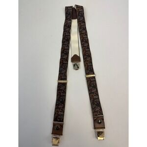 Royal Queen's Polo Team Mens Paisley Suspenders Y-Back Gold Tone Clips Leather